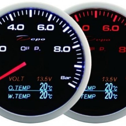DEPO RACING WA 4in1 60mm - Olajnyomás, Feszültség, Olaj hőmérséklet, Vízhőmérséklet-mérő óra