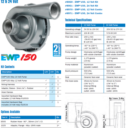 Davies Craig EWP150 (Aloy) Electric Water Pump Kit (12V) 8060