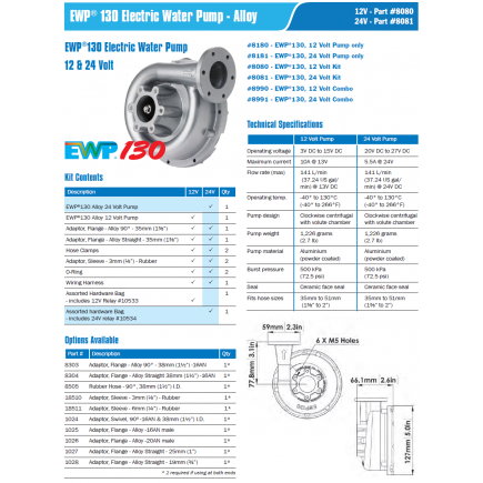 Davies Craig EWP130 (Alu) elektromos vízpumpa készlet (12V) 8080