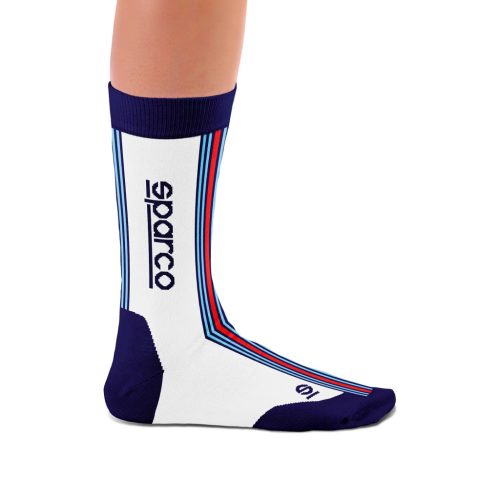 Sparco Martini Racing Zokni – Fehér/Kék, Ikonikus Dizájnnal