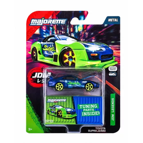 Majorette JDM Legends Deluxe Cars Toyota Supra JZA80 autómodell - kék/neonzöld