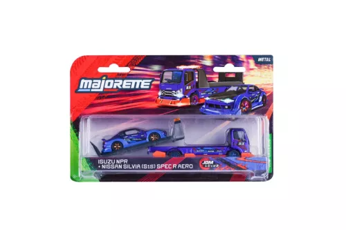 Majorette JDM Legends Isuzu NPR + Nissan Silvia S15 Spec R Aero autószállító szett 1:64