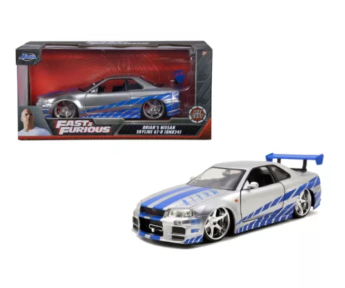 Jada Fast & Furious Brian Nissan Skyline GT-R (BNR34) autómodell 1:24 - ezüst/kék
