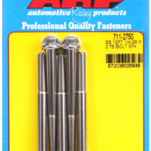 "1/4""-28 x 2.750 12pt SS bolts" (5pcs)
