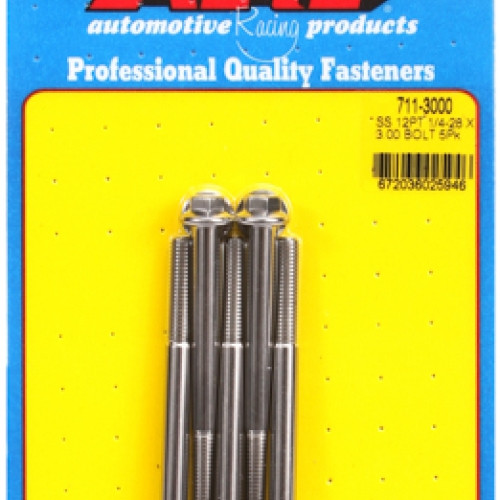 "1/4""-28 x 3.000 12pt SS bolts" (5pcs)