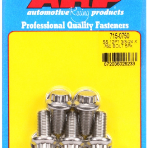 "3/8""-24 x  .750 12pt 7/16 wrenching SS bolts" (5pcs)