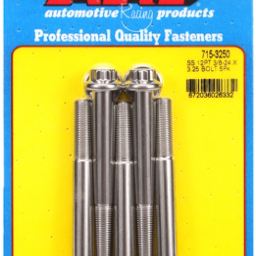 "3/8""-24 x 3.250 12pt 7/16 wrenching SS bolts" (5pcs)