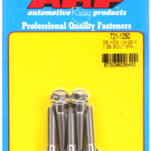 "1/4""-28 x 1.250 hex SS bolts" (5pcs)
