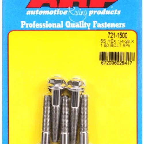 "1/4""-28 x 1.500 hex SS bolts" (5pcs)