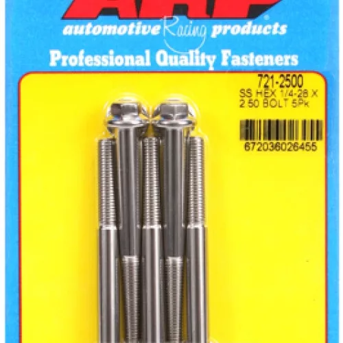 "1/4""-28 x 2.500 hex SS bolts" (5pcs)