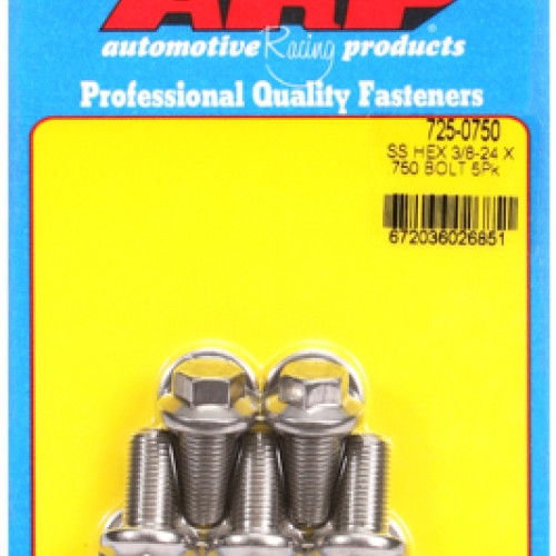 "3/8""-24 x  .750 hex 7/16 wrenching SS bolts" (5pcs)