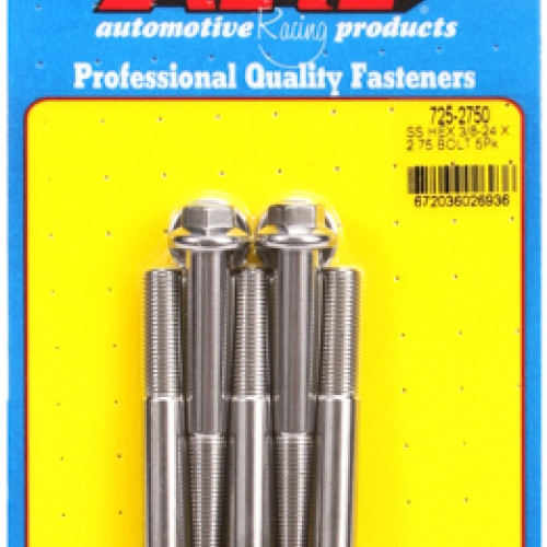 "3/8""-24 x 2.750 hex 7/16 wrenching SS bolts" (5pcs)