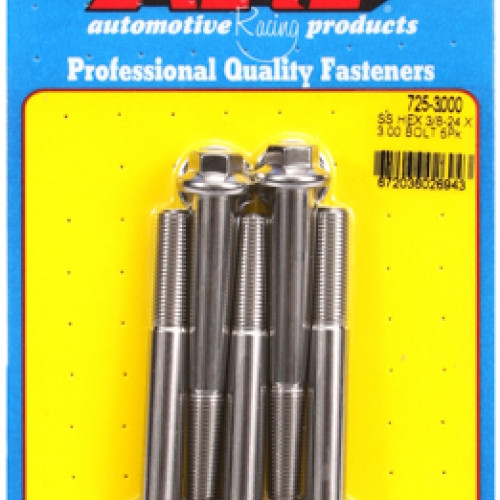 "3/8""-24 x 3.000 hex 7/16 wrenching SS bolts" (5pcs)