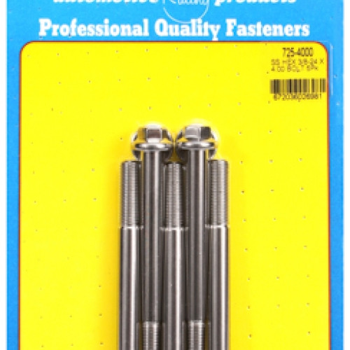 "3/8""-24 x 4.000 hex 7/16 wrenching SS bolts" (5pcs)