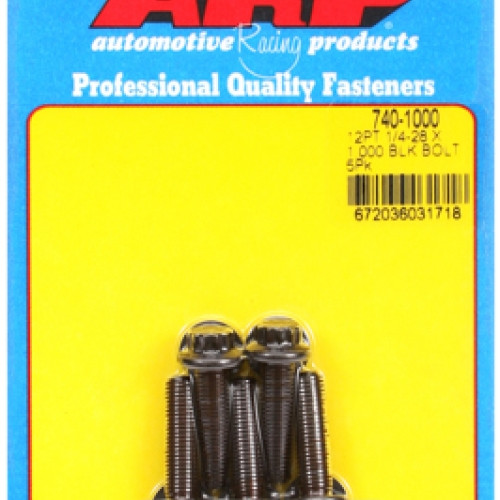 "1/4""-28 x 1.000 12pt black oxide bolts" (5pcs)