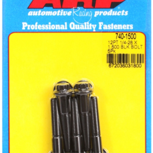 "1/4""-28 x 1.500 12pt black oxide bolts" (5pcs)