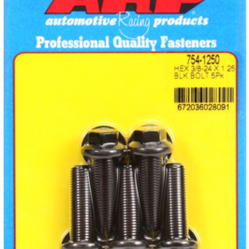 "3/8""-24 x 1.250 hex 7/16 wrenching black oxide bolts" 5pcs