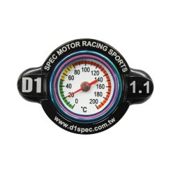 D1Spec Radiator cap with thermometer 28mm 1.1 Bar Black