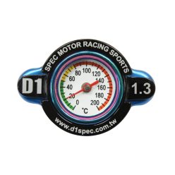 D1Spec Radiator cap with thermometer 28mm 1.3 Bar Blue