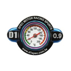 D1Spec Radiator cap with thermometer 28mm 0.9 Bar Blue