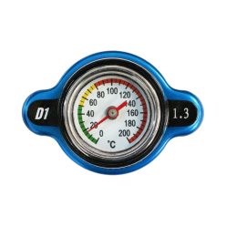 D1Spec Radiator cap with thermometer 15mm 1.3 Bar Blue