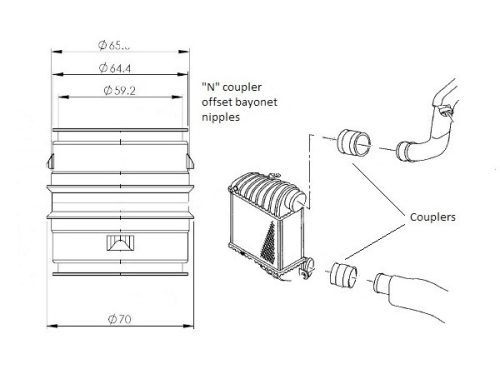 Alloy Male to Male Bayonet 65mm Coupler with Offset Nipples