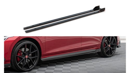 Diffuser Volkswagen Golf 8 GTI GTE GTI Clubsport R-Line Side Skirts v.2 Gloss Black + Flaps