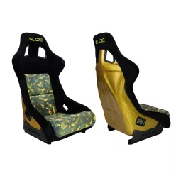   Racing seat SLIDE KS2 Premium Camuflage Dark Green Welur & Yellow Glitter