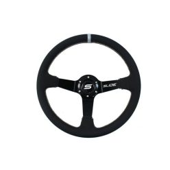 Steering wheel SLIDE 350mm offset:90mm Leather Silver Strip