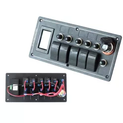 Switch panel ALU,ON-OFFx5, 1xZ, BA 3x5A 2x10A 1x15A IP68