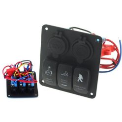 Switch panel 12/24V ON-OFFx3, 1xZ, 2xUSB 3,1A, 2xB 15A IP68