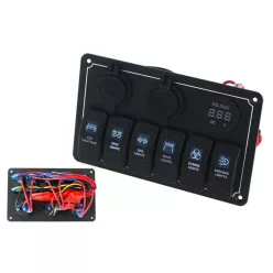   Switch 12/24V ON-OFFx6, 1xZ, 2xUSB 3.1A , 1 LED volt, 3xB 15A IP68 Blue