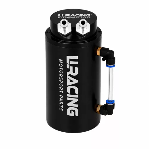 LLRacing Univerzális Alumínium Olajlecsapató Tartály Szett Szintjelzővel, 10 mm Csatlakozóval, 0,6 Liter – Fekete