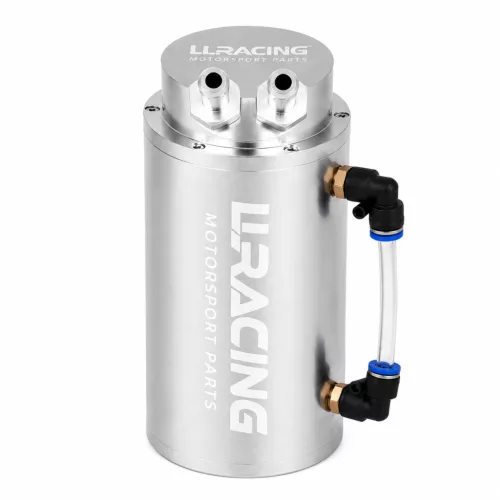 LLRacing Univerzális Alumínium Olajlecsapató Tartály Szett Szintjelzővel, 10 mm Csatlakozóval, 0,6 Liter – Ezüst