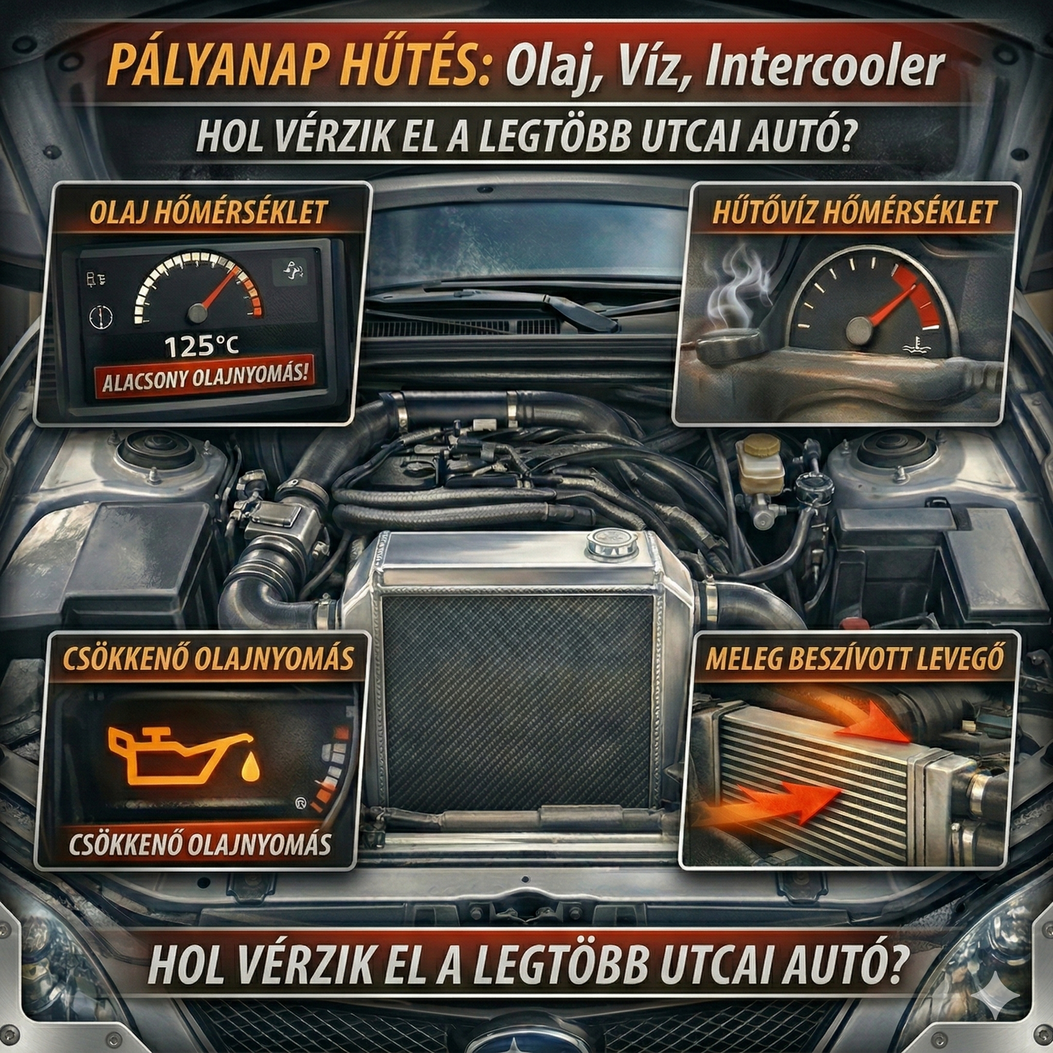 Pályanap hűtés: olaj, víz, intercooler – hol vérzik el a legtöbb utcai autó?