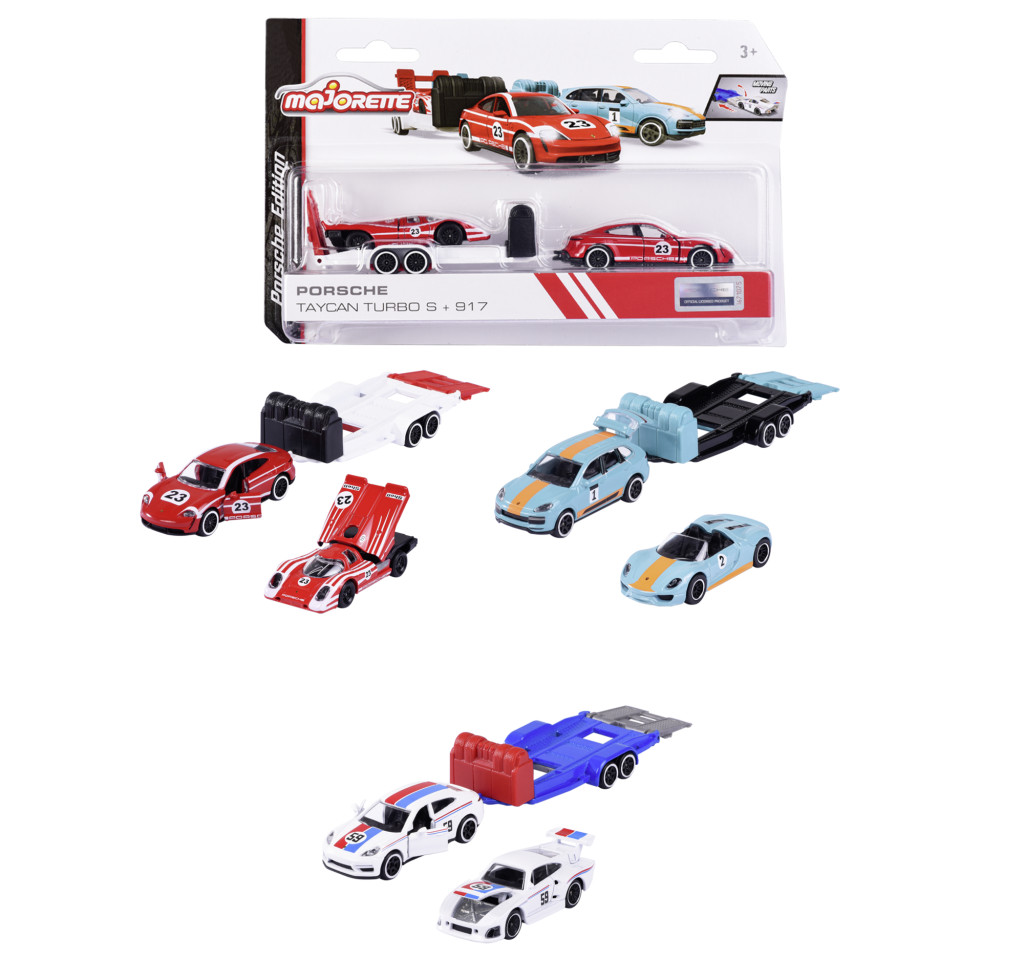 Majorette Porsche Versenyautó Szállító Készlet – 3 ikonikus kombinációval