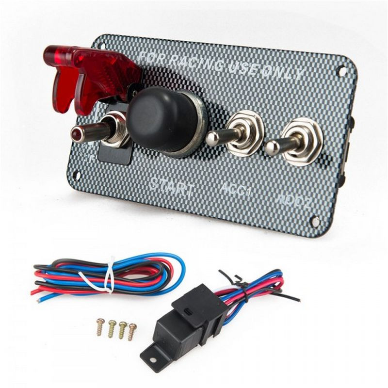 Kapcsoló panel indíto gombbal + 1db fedeles + 2db billenő kapcsolóval - Carbon style